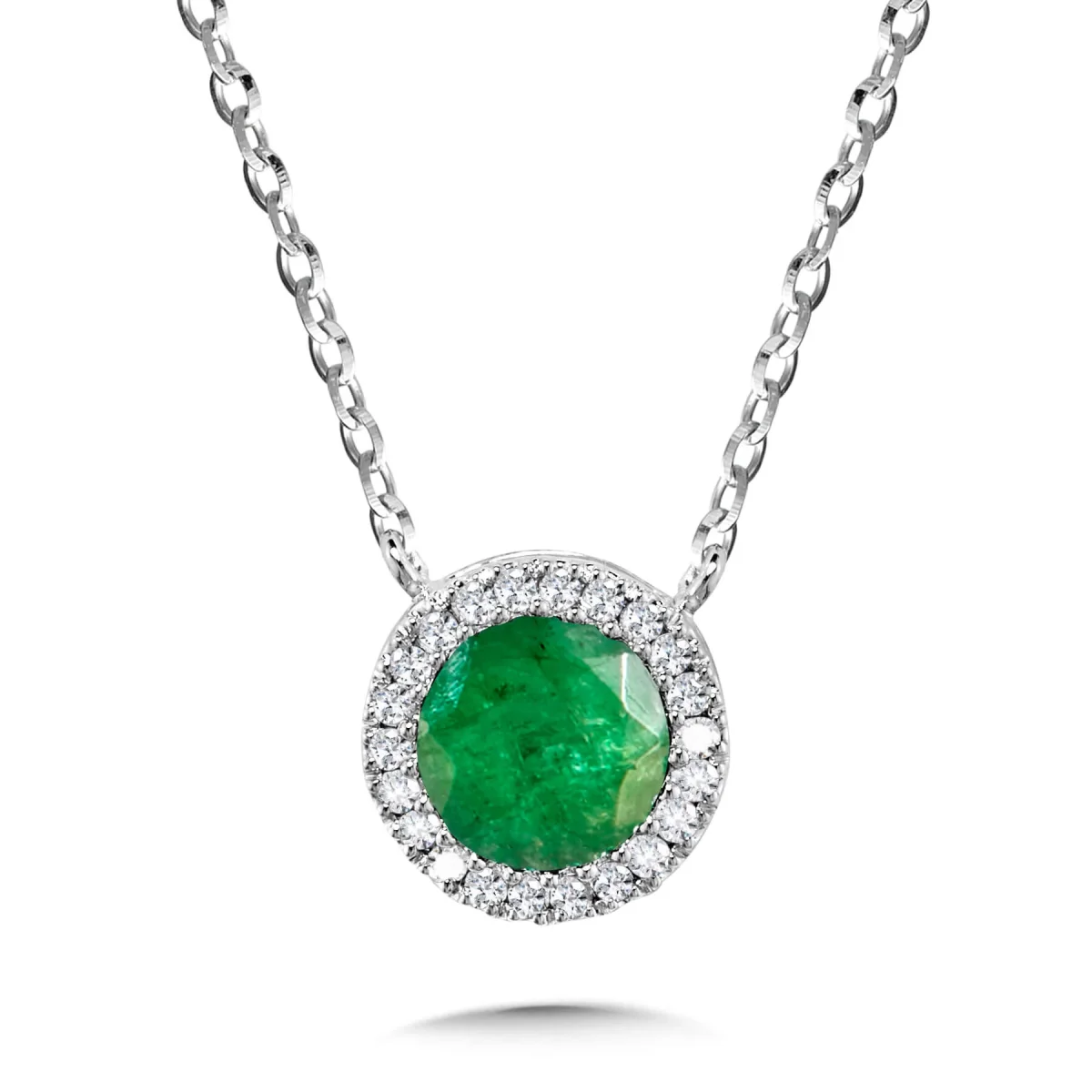 14K White Gold Emerald & Diamond Halo Pendant | Beeghly & Co. Jewelers