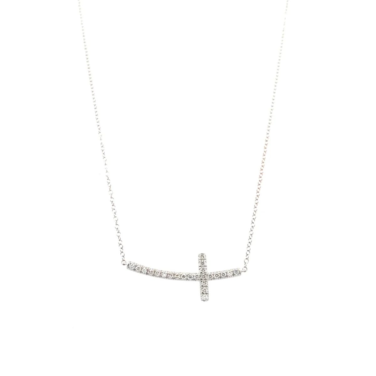 Diamond Sideways Cross Necklace 0.17CTW in 14K White Gold by Gabriel & Co. - Image 4