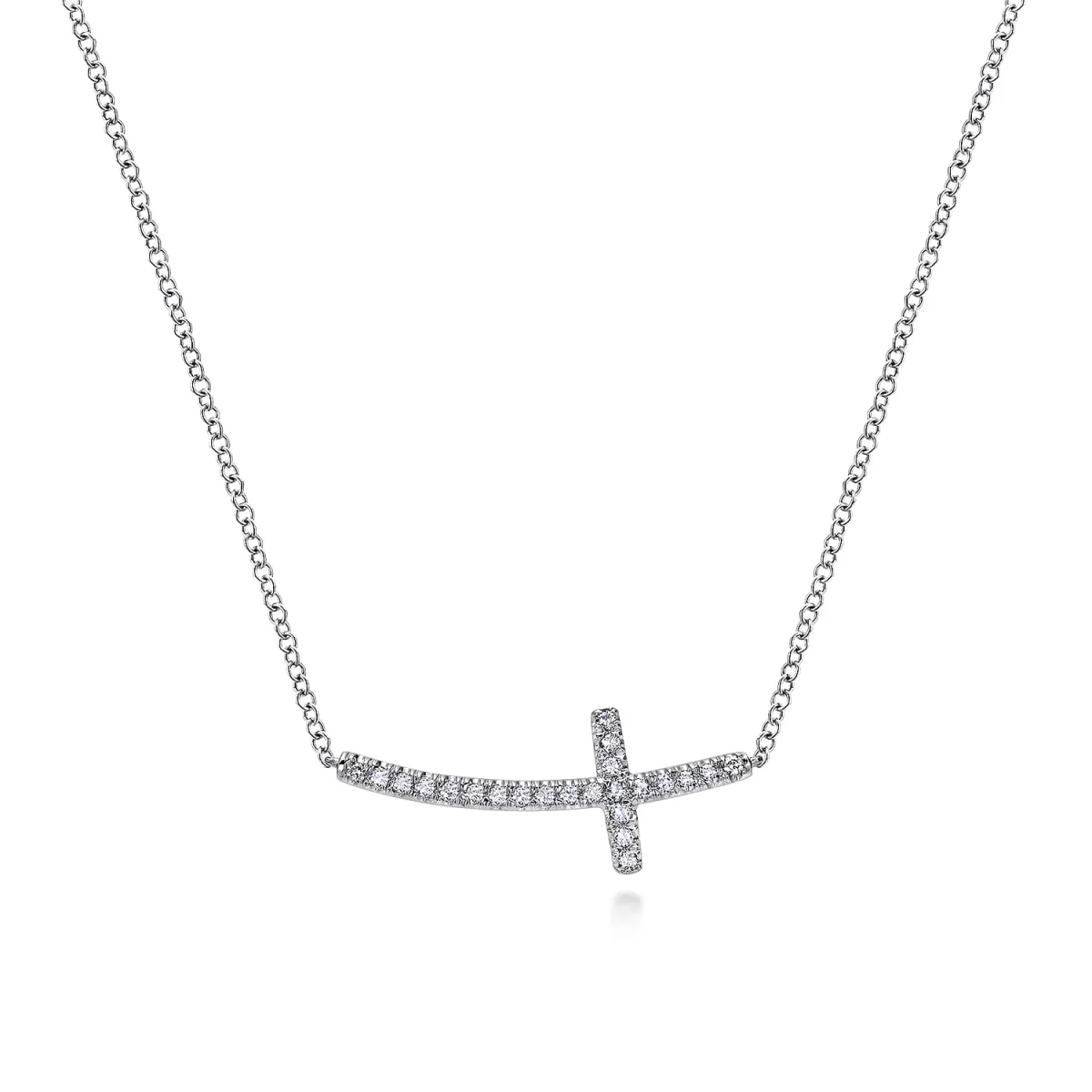 Diamond Sideways Cross Necklace 0.17CTW in 14K White Gold by Gabriel & Co.