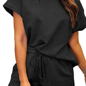 Textured Drawstring Shorts Set