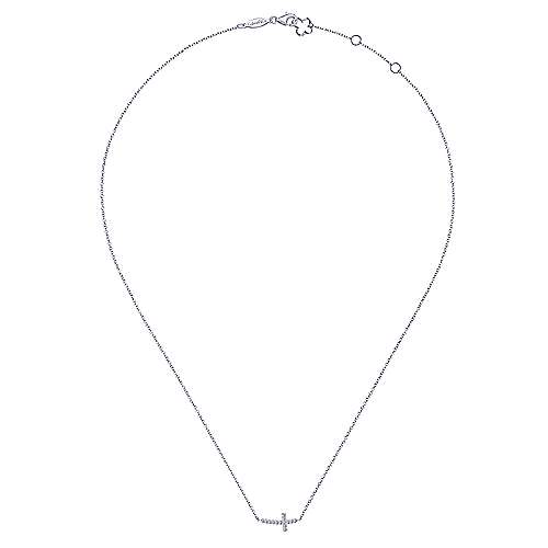 14K White Gold Diamond Curved Sideways Cross Necklace | Gabriel & Co. - Image 4