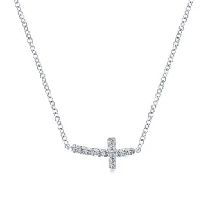 14K White Gold Diamond Curved Sideways Cross Necklace | Gabriel & Co.