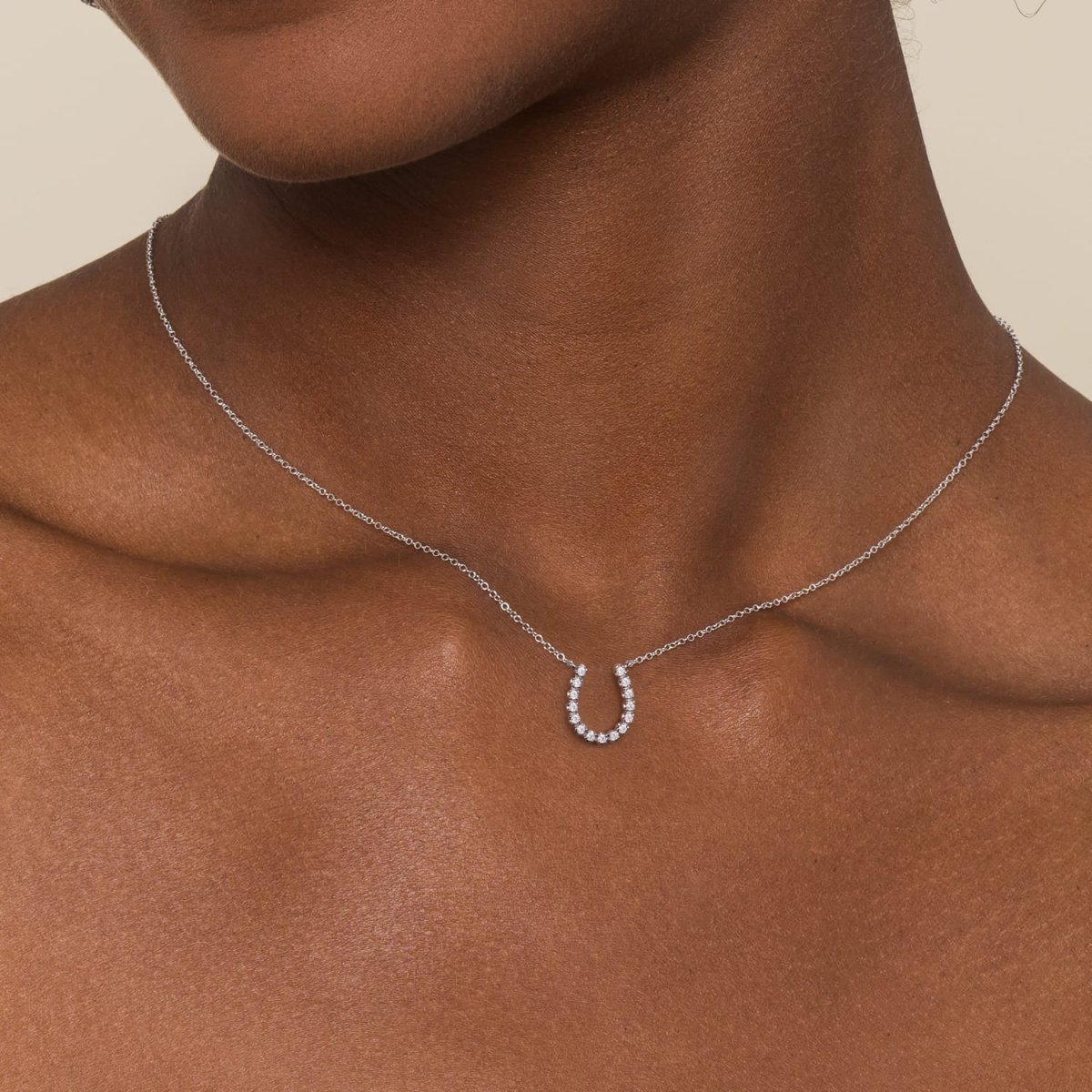 14K White Gold Diamond Horseshoe Necklace 0.15CTW by Gabriel & Co. - Image 3