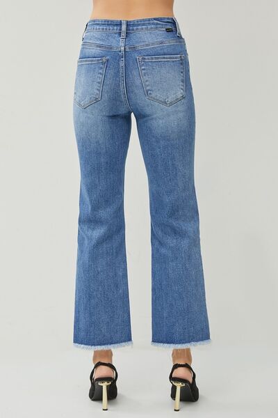 RISEN High Waist Raw Hem Slit Straight Jeans - Image 3