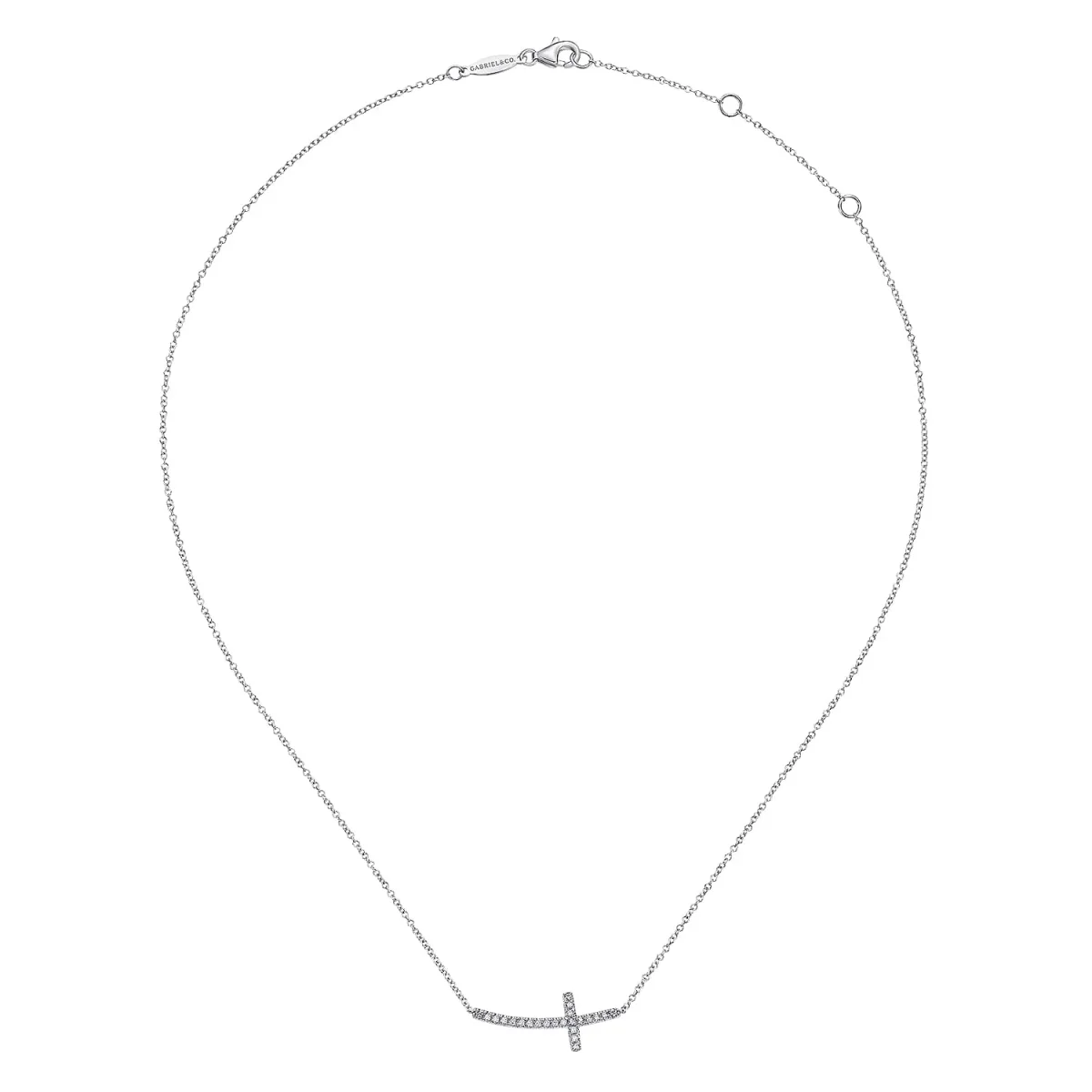 Diamond Sideways Cross Necklace 0.17CTW in 14K White Gold by Gabriel & Co. - Image 3