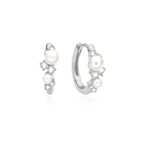 Sterling Silver Pearl Row Huggie Earrings by Ania Haie