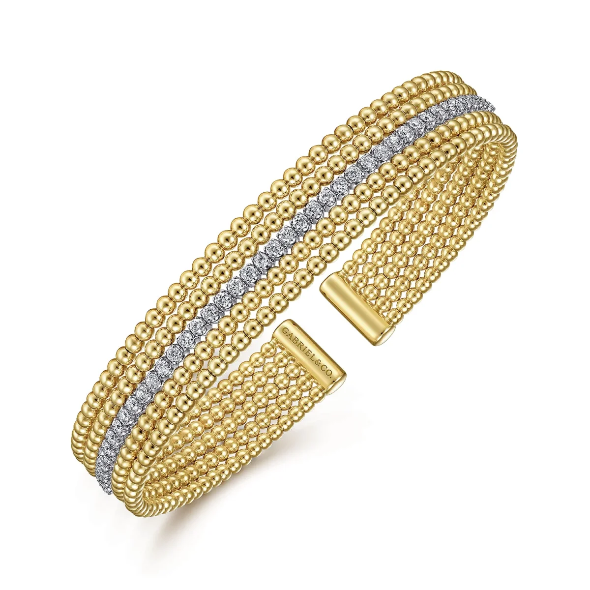 14K Yellow & White Gold Diamond Wide Cuff Bangle – 0.66 CTW - Image 4