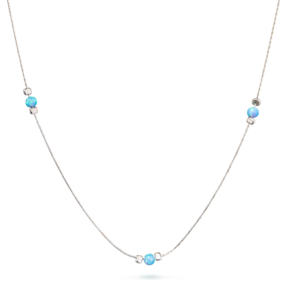 Sterling Silver 3mm Created Opal Beads Choker Necklace for Women Girls - Image 3