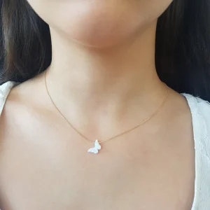 White Opal Butterfly Necklace For Women Girl