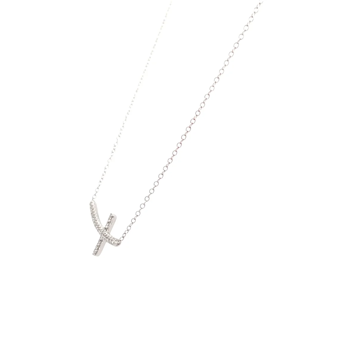 Diamond Sideways Cross Necklace 0.17CTW in 14K White Gold by Gabriel & Co. - Image 5
