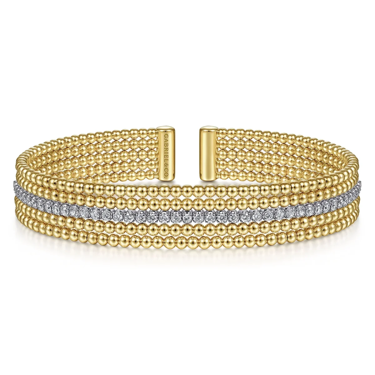 14K Yellow & White Gold Diamond Wide Cuff Bangle – 0.66 CTW