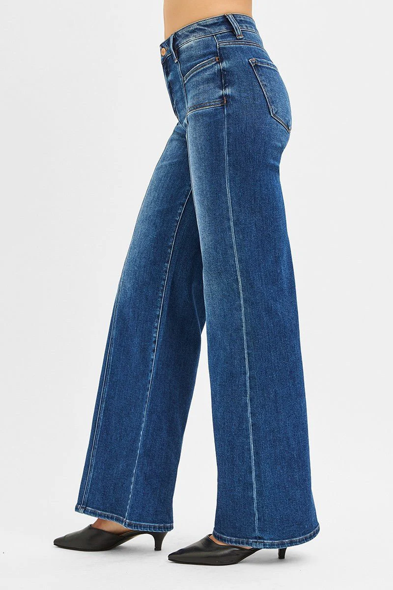 Risen Mid Rise Front Seam Wide Leg Jeans - Image 6
