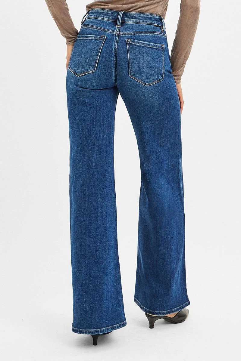 Risen Mid Rise Front Seam Wide Leg Jeans - Image 7